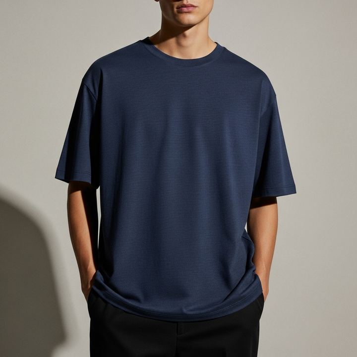 Cotton Edge Oversized Tee Shirt - Navy Blue
