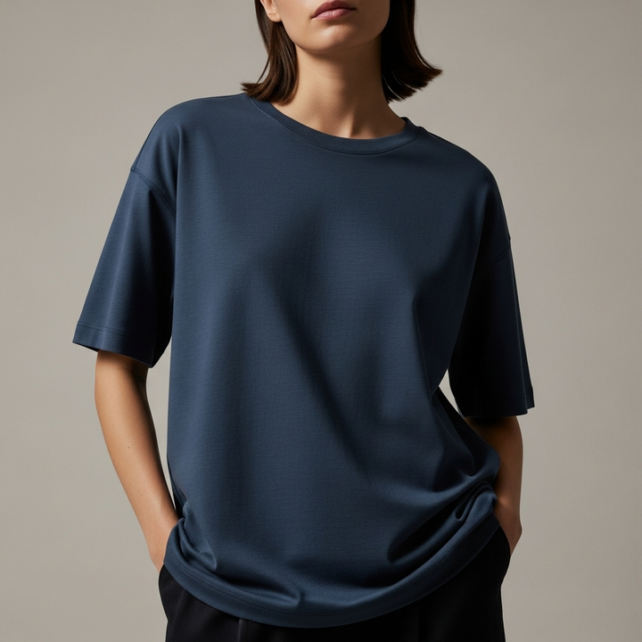 Cotton Edge Oversized Tee Shirt - Navy Blue