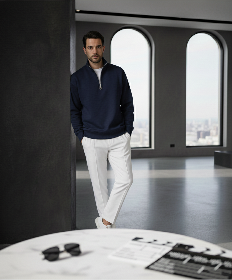 Qtr Zip Mock Neck - Navy