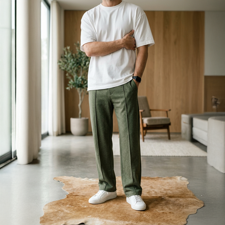 Luxury Knit Pintuck Pants - Olive