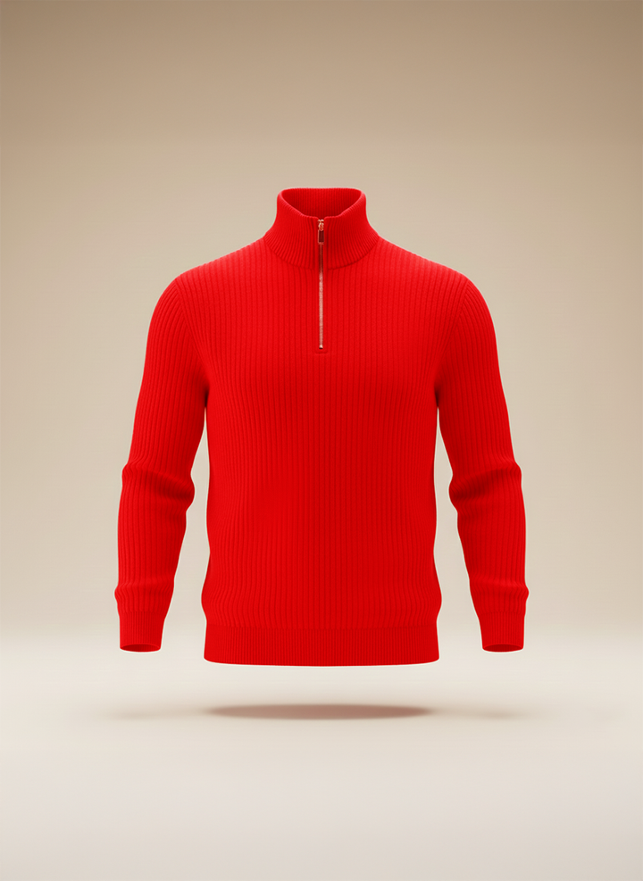 Qtr Zipper Sweater Knit - Cranberry Red