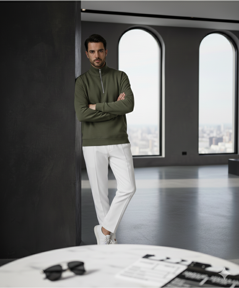 Qtr Zip Mock Neck - Green