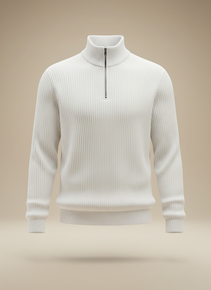 Qtr Zipper Sweater Knit - Vanilla White