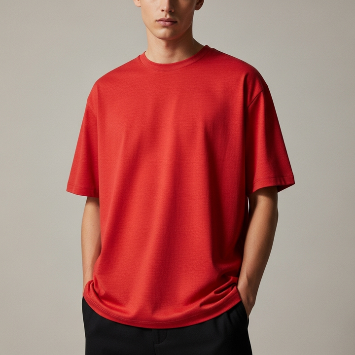 Cotton Edge Oversized Tee Shirt - Red