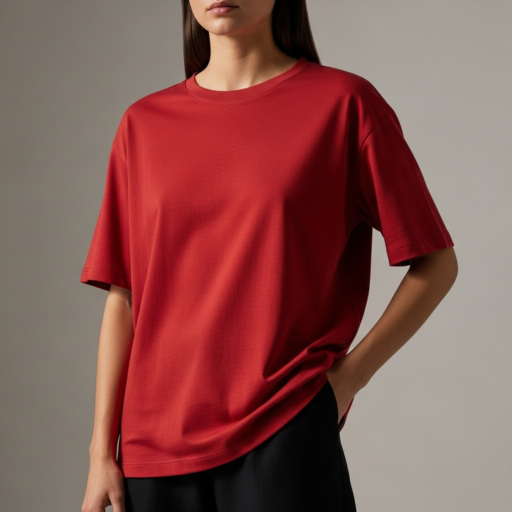 Cotton Edge Oversized Tee Shirt - Red