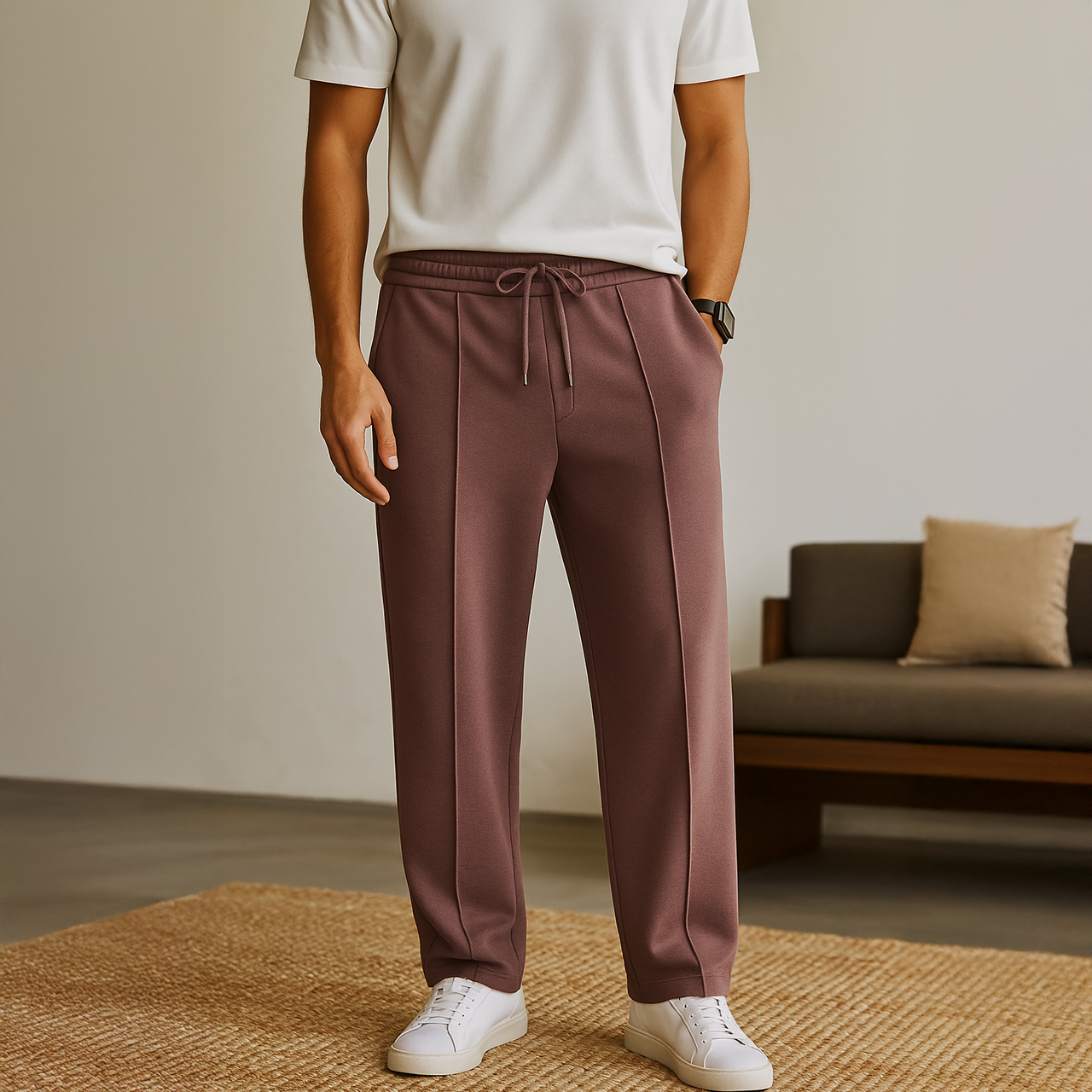 Luxury Knit Pintuck Pants - Smoked Berry