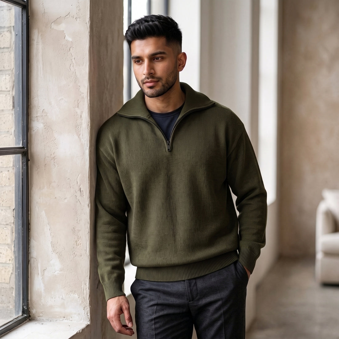 The Atelier Quarter-Zip Army Green