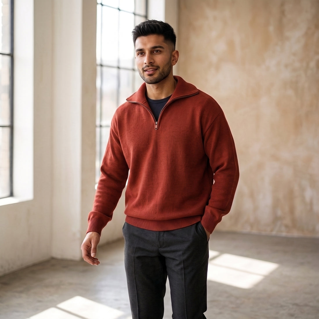 The Atelier Quarter-Zip Canyon Rust