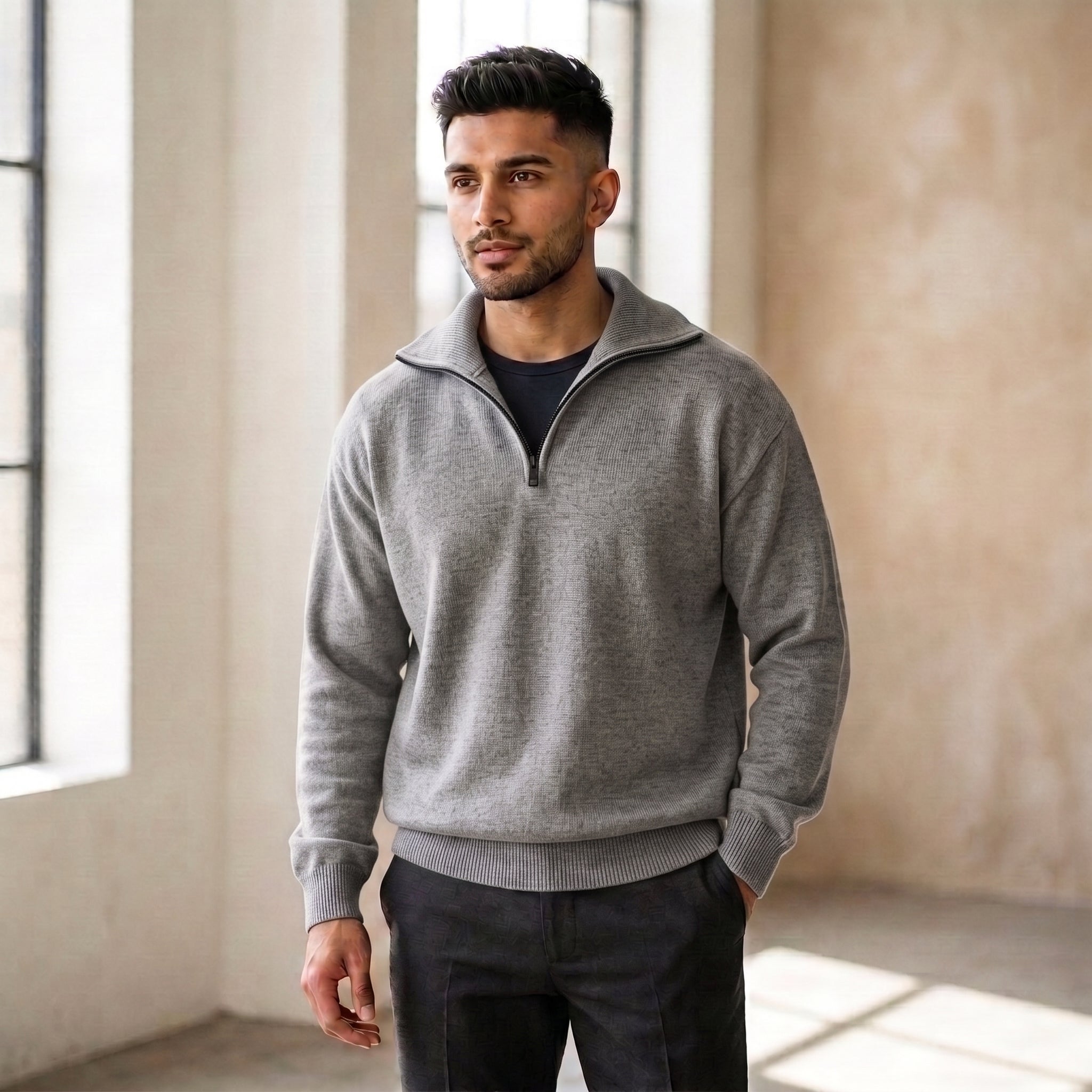 The Atelier Quarter-Zip Heather Grey