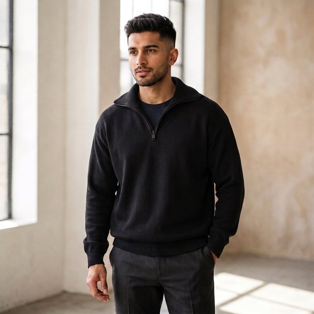 The Atelier Quarter-Zip Black