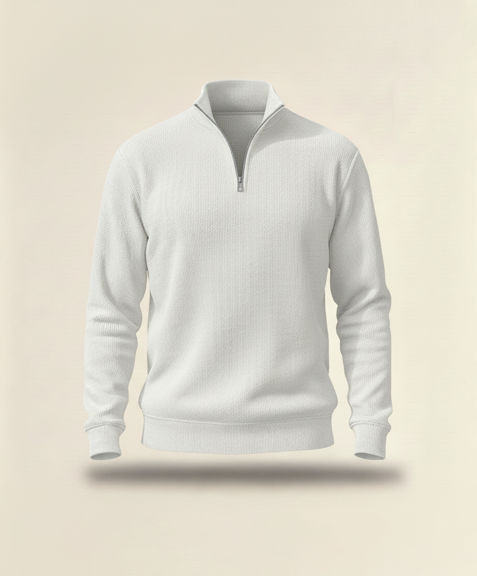 Qtr Zip Mock Neck - White