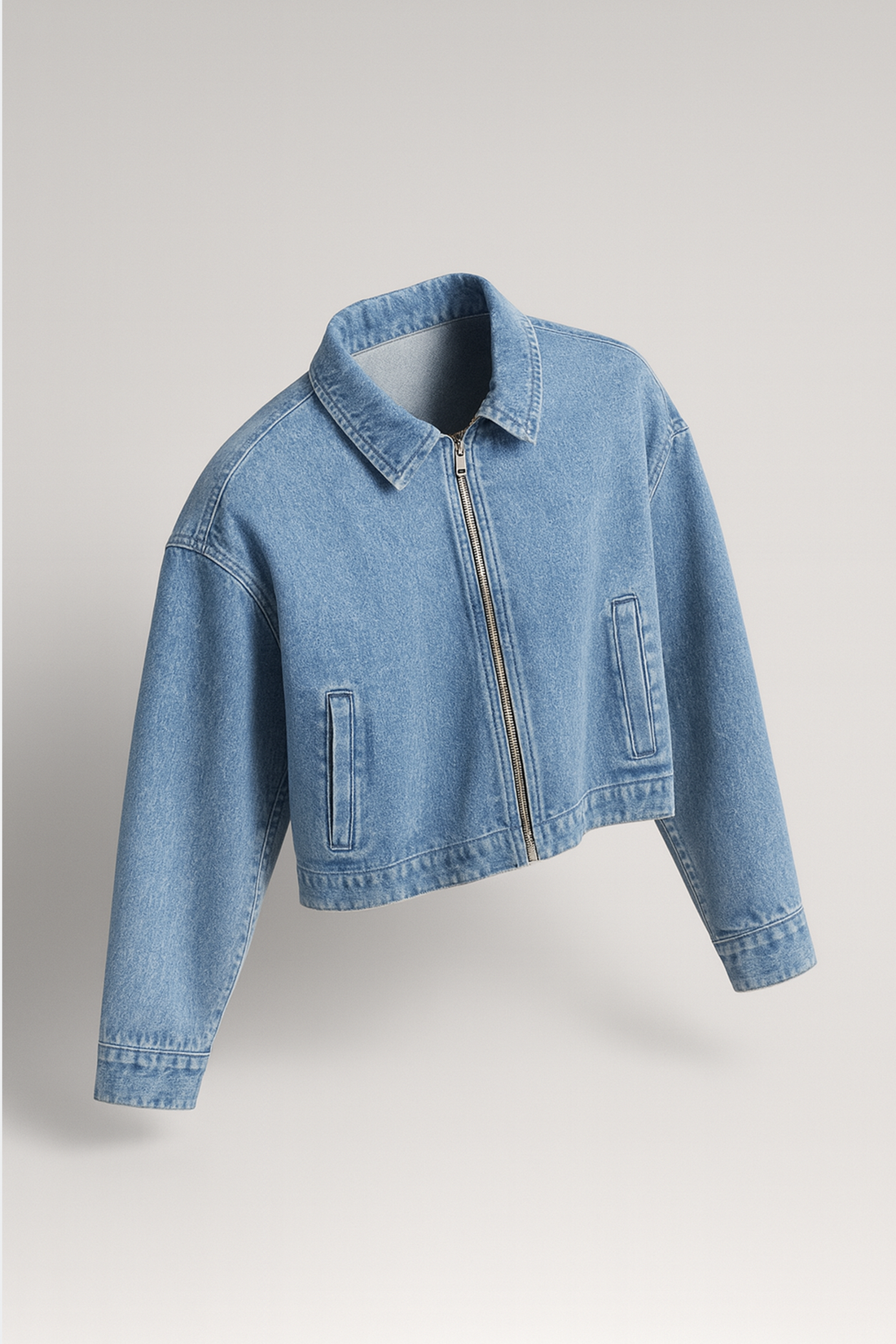 Women Cropped Denim Jacket - Blue