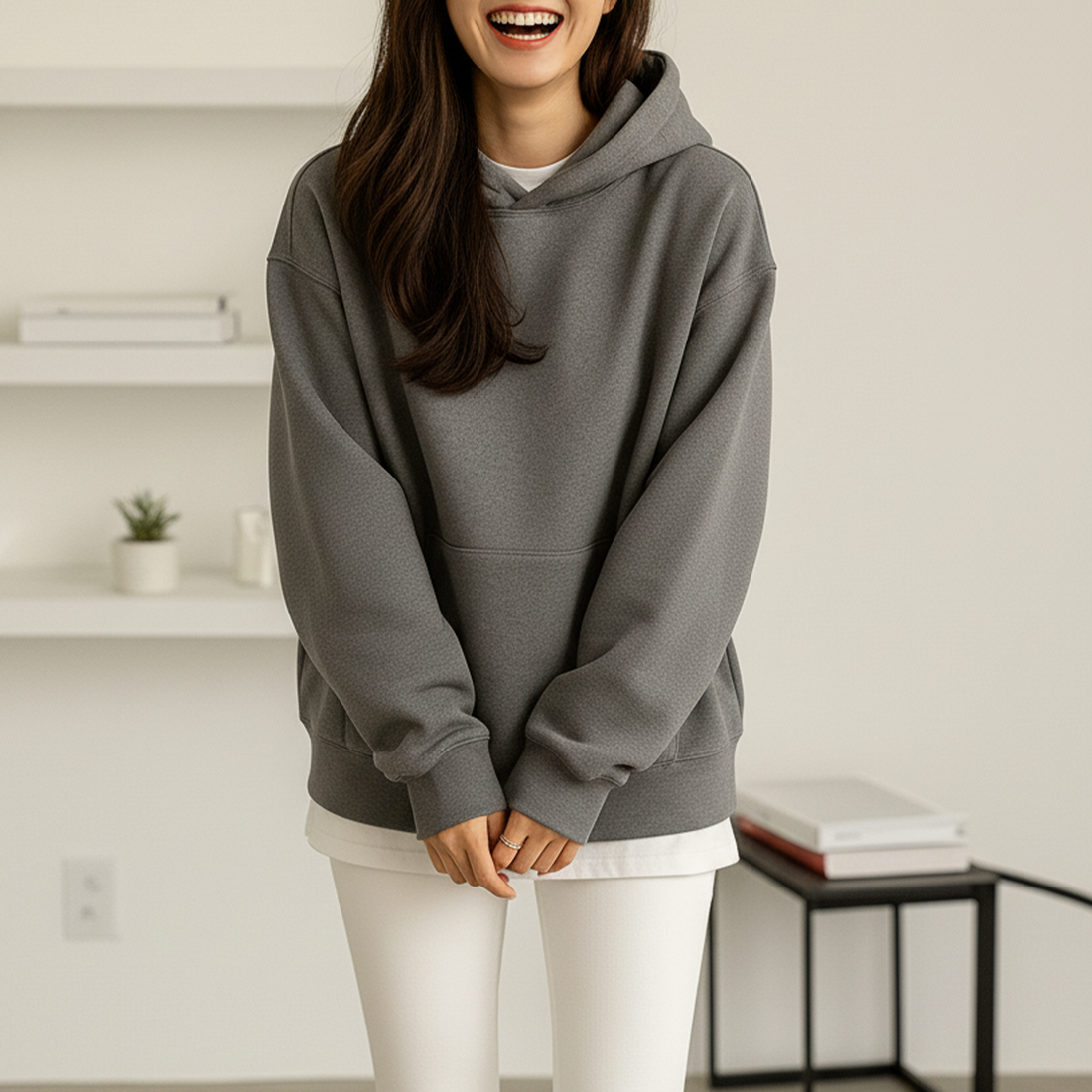 Women Oversized Hoodies - Smoked Grey