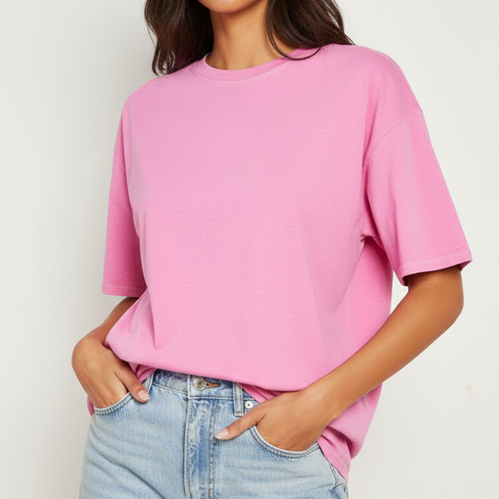 Cotton Edge Oversized Tee Shirt - Tea Pink