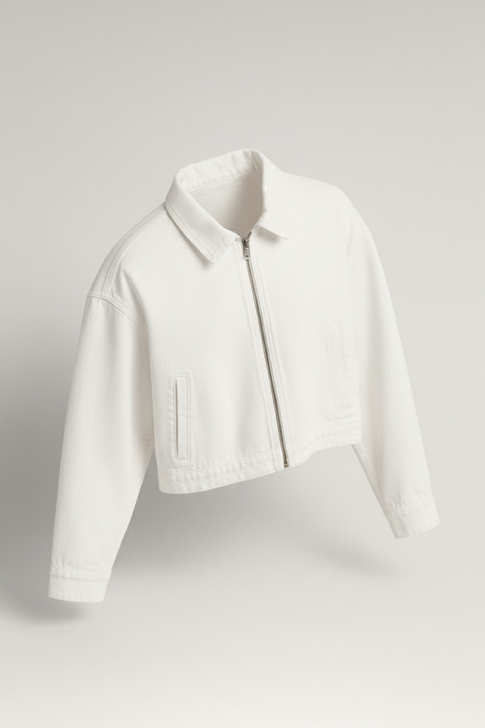 Women Cropped Denim Jacket - White