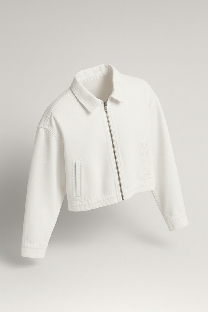 Women Cropped Denim Jacket - White