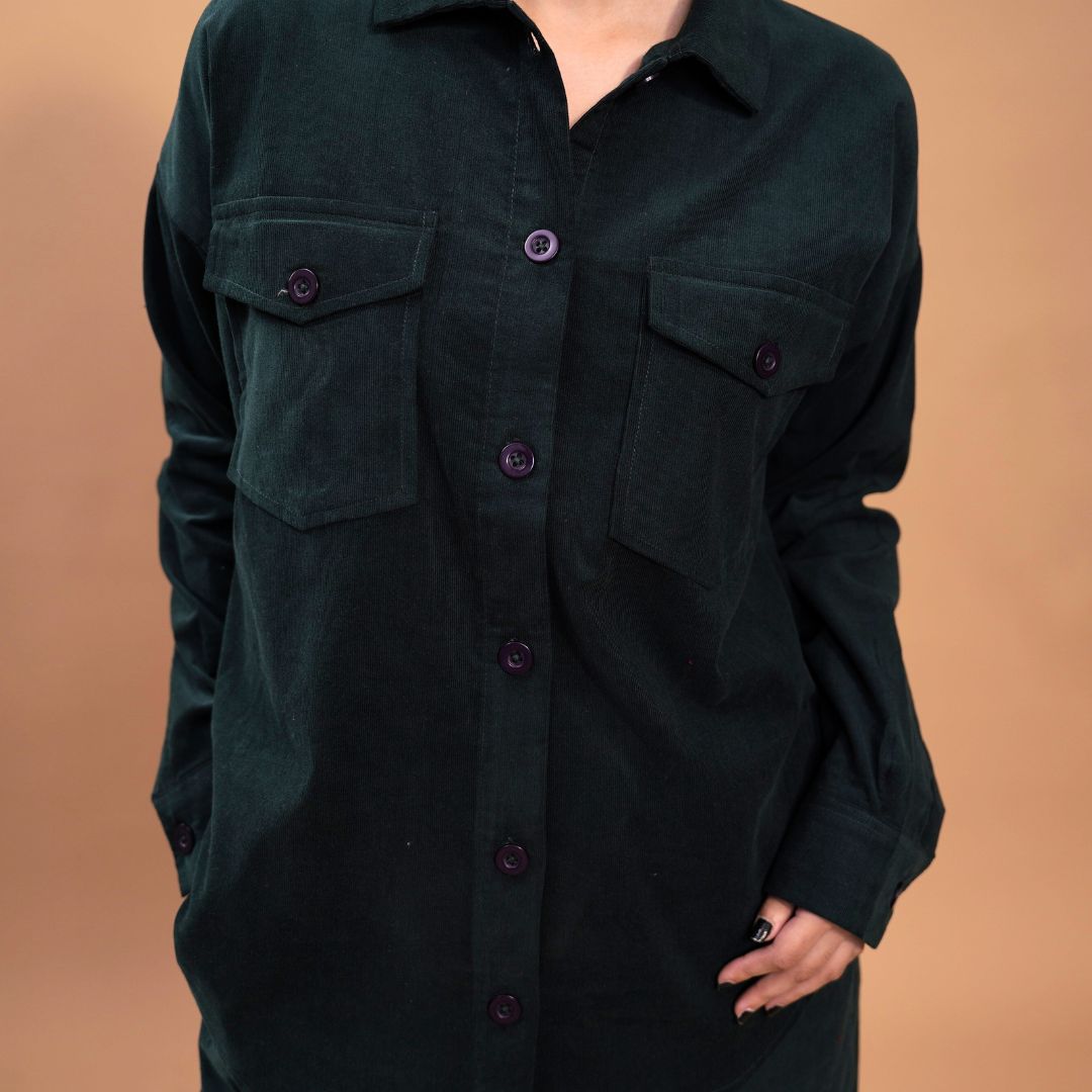 Women Corduroy Coord Set - Green