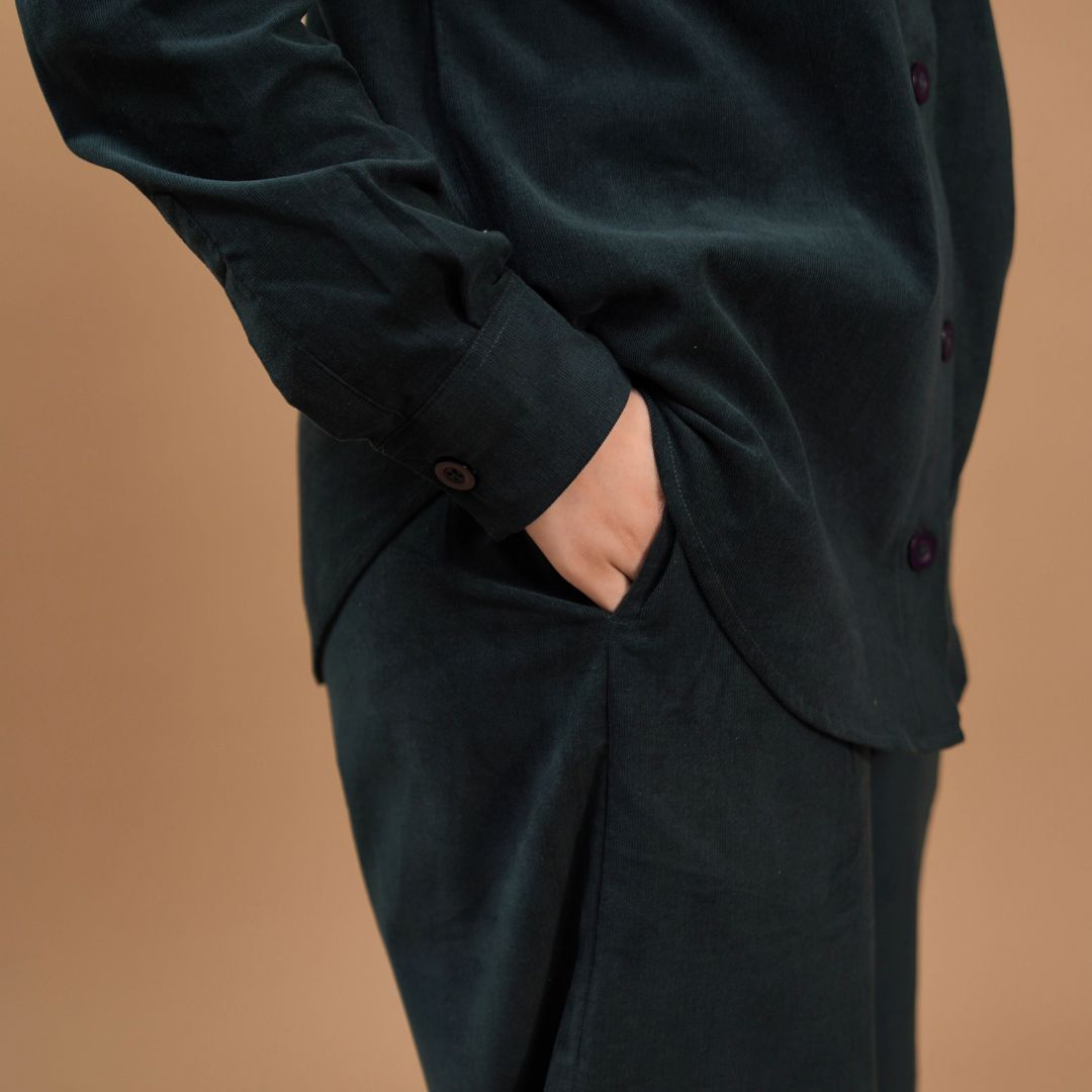 Women Corduroy Coord Set - Green