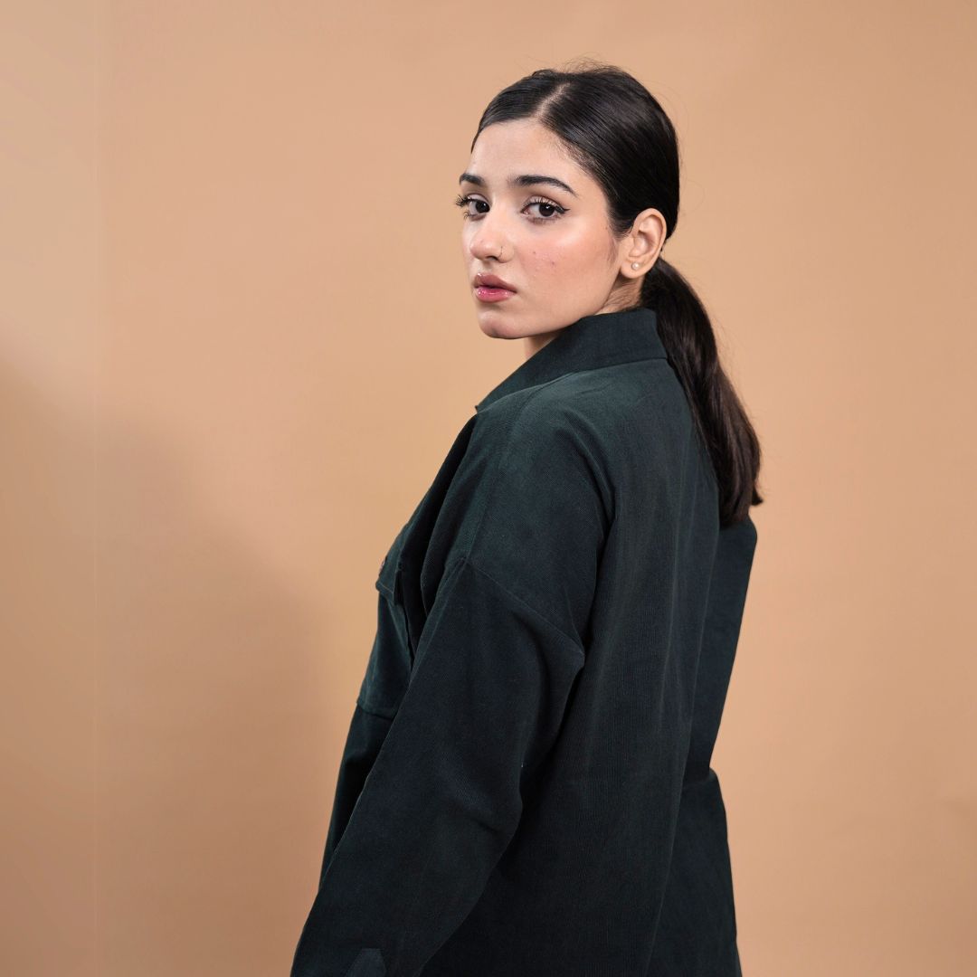 Women Corduroy Coord Set - Green