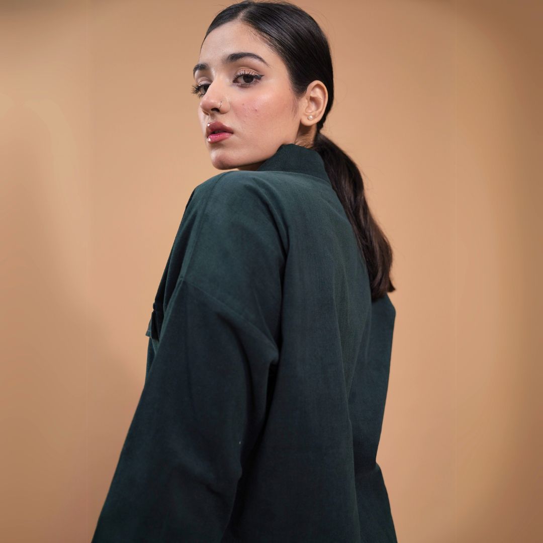 Women Corduroy Coord Set - Green