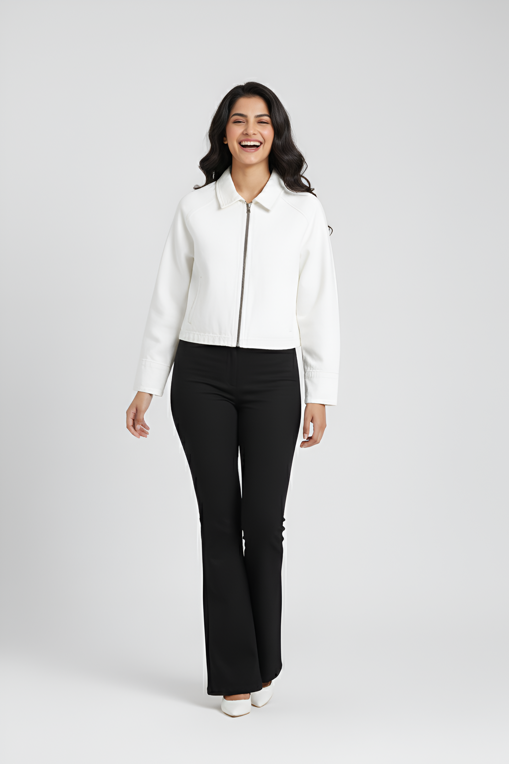 Women Cropped Denim Jacket - White