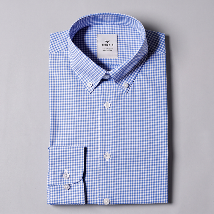 Sky Blue Pin-Check Shirt