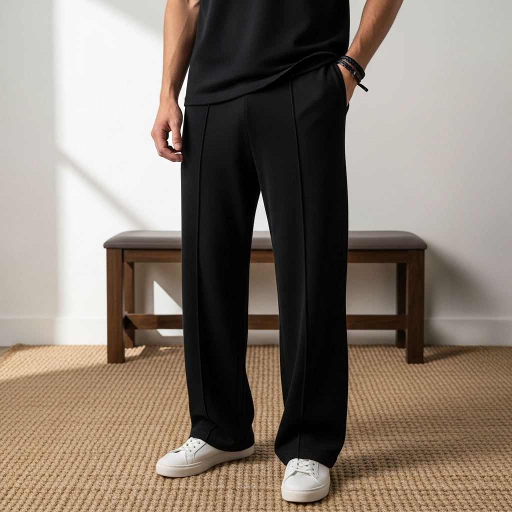 Luxury Knit Pintuck Pants - Black