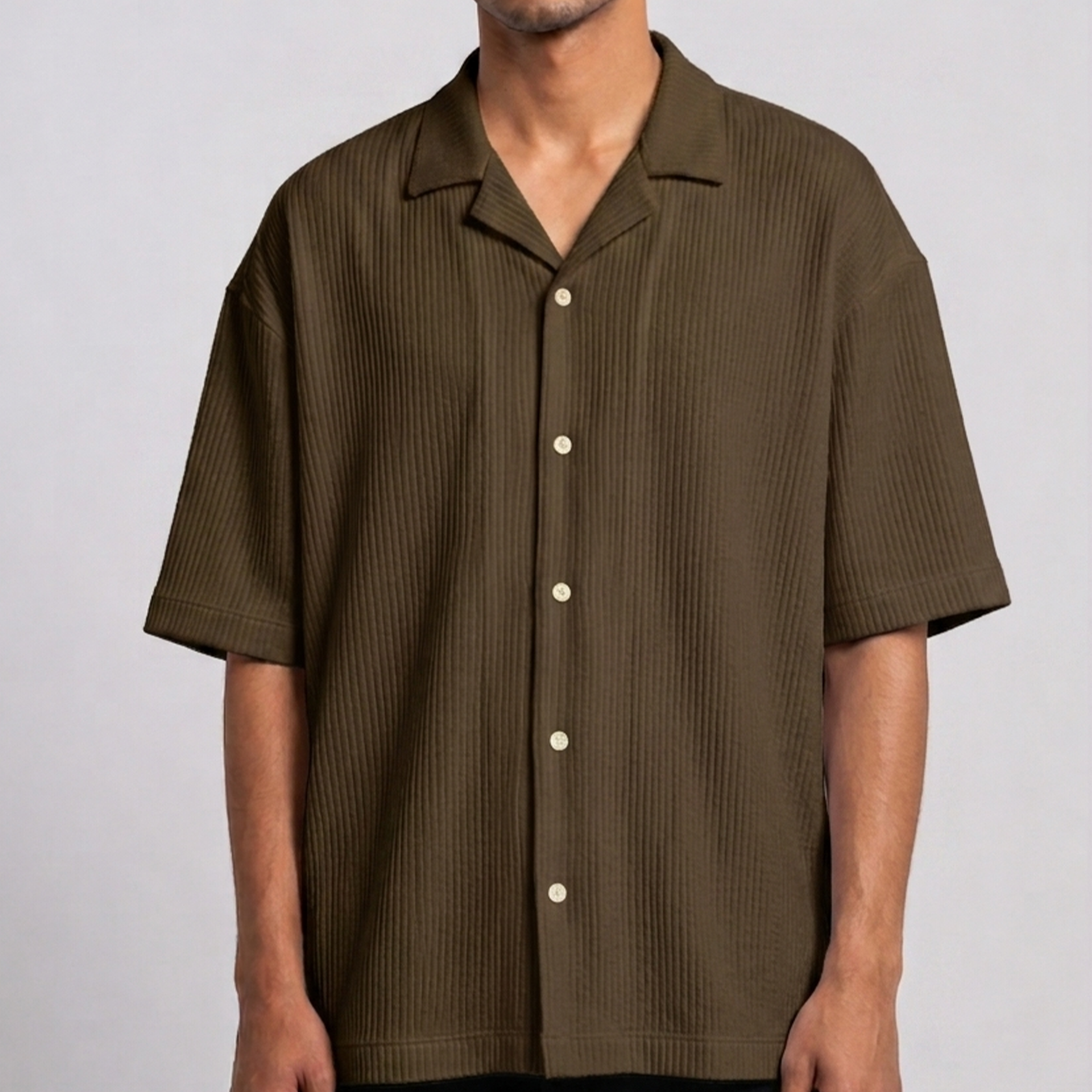 Waffle Cuban Collar Shirt - Tobacco Brown