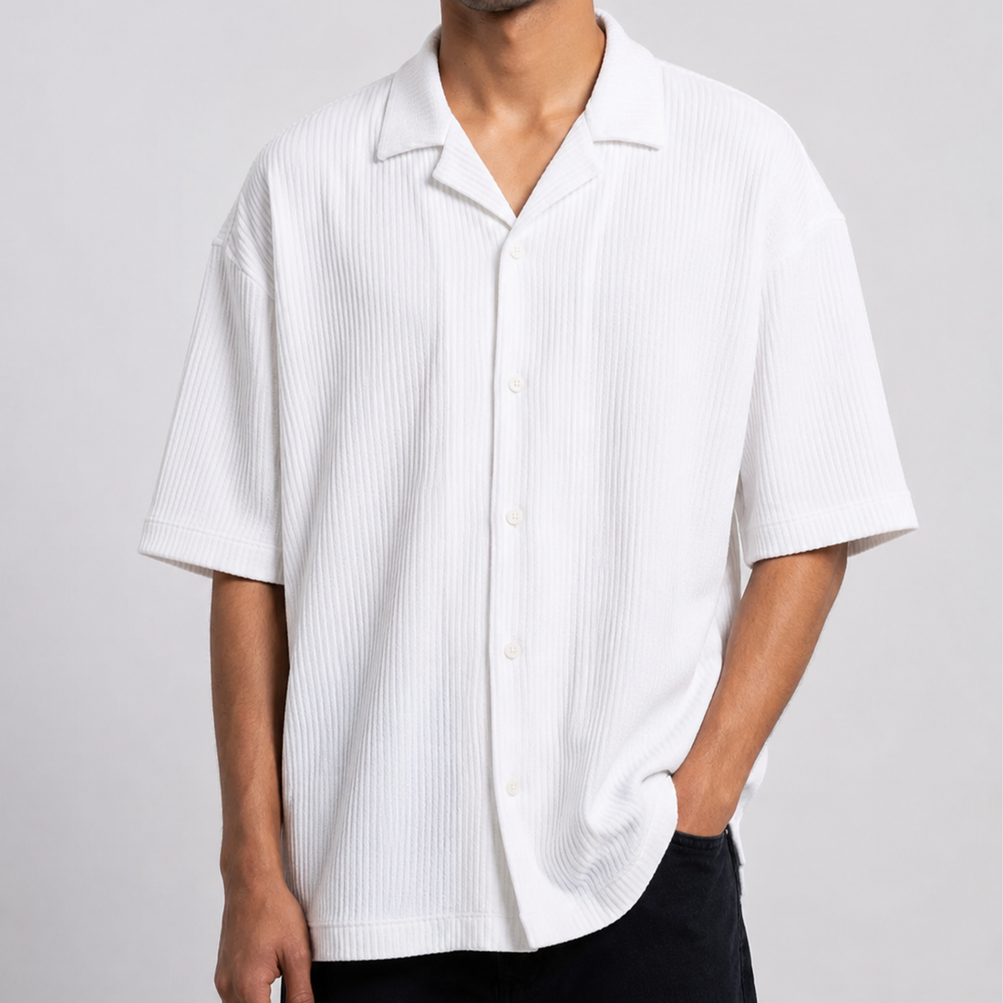 Waffle Cuban Collar Shirt - White