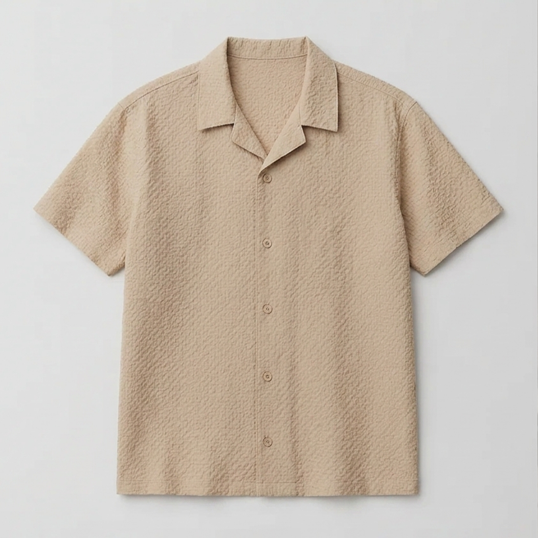 Jacquard Cuban Collar Shirt - Beige