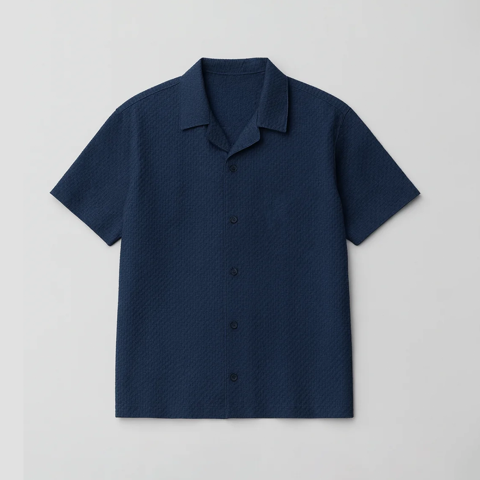 Jacquard Cuban Collar Shirt - Navy Blue
