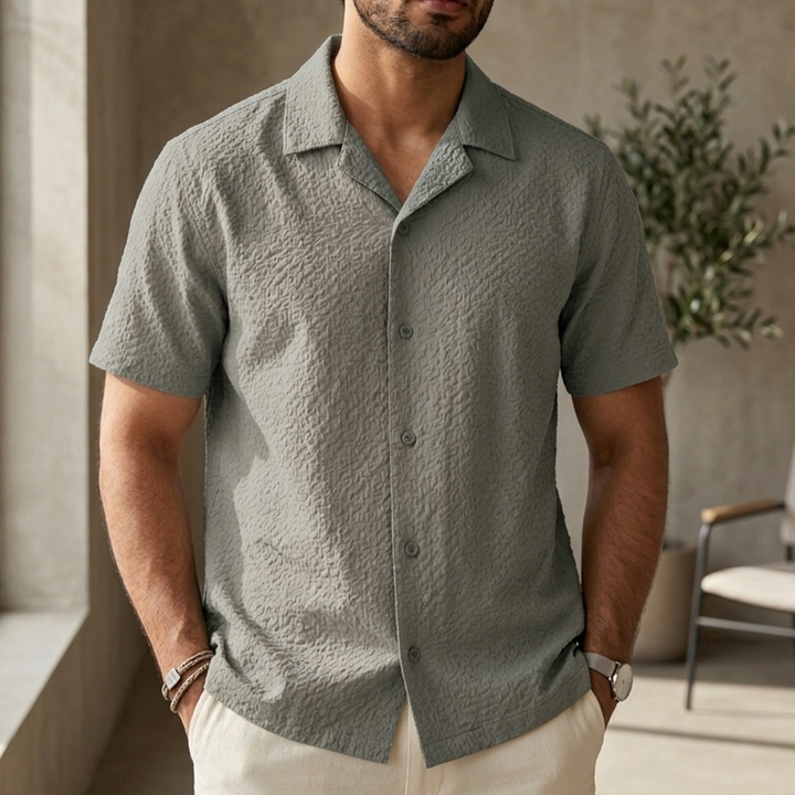 Jacquard Cuban Collar Shirt - Grey