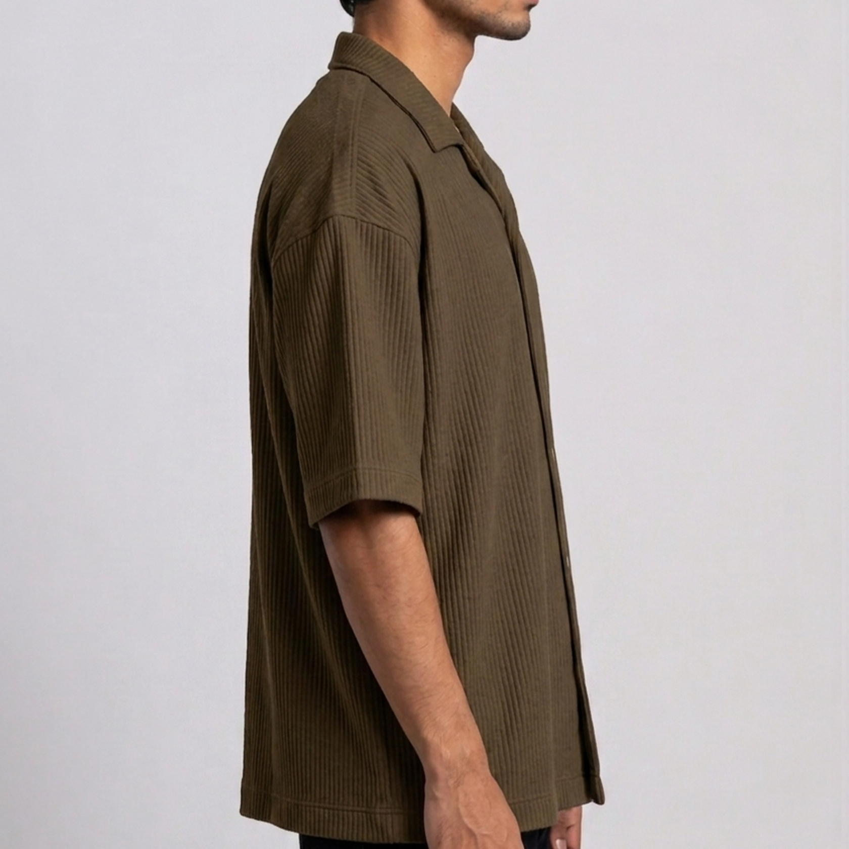 Waffle Cuban Collar Shirt - Tobacco Brown