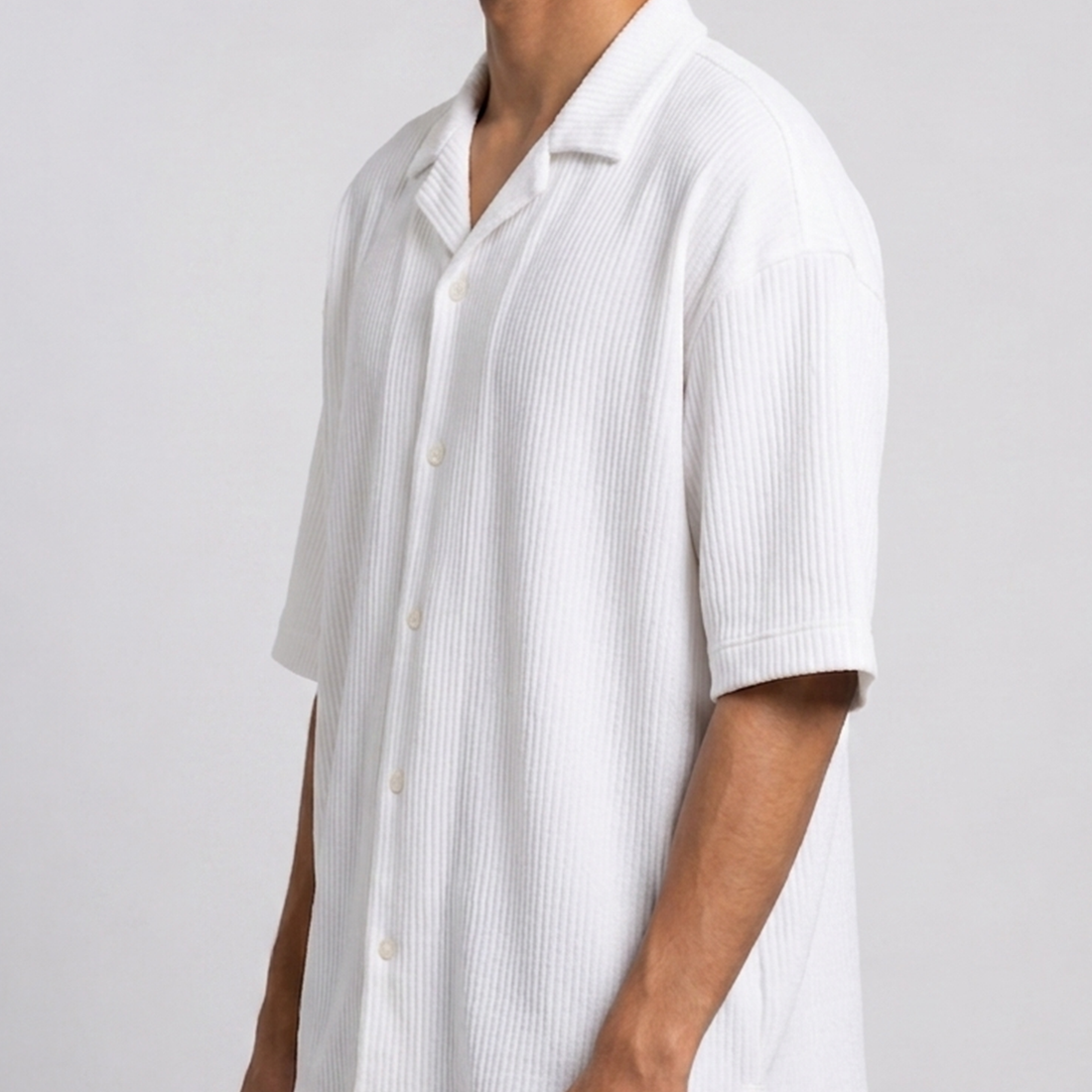 Waffle Cuban Collar Shirt - White