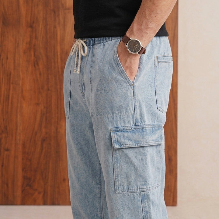 Demin Cargo Pants - Stone Blue