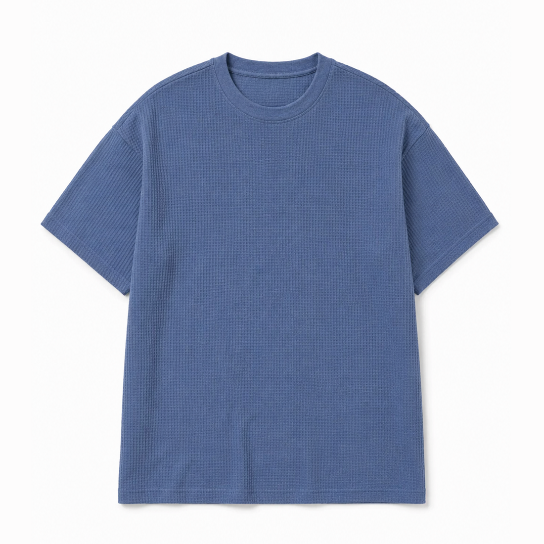 Waffle Knit Oversized Tee Shirt - Mid Blue