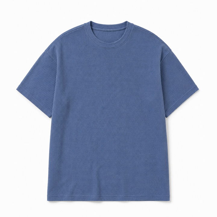 Waffle Knit Oversized Tee Shirt - Mid Blue