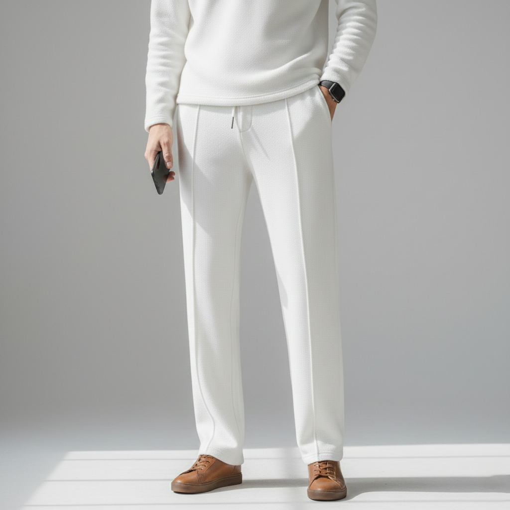 Luxury Fleece  Pintuck Pants - White