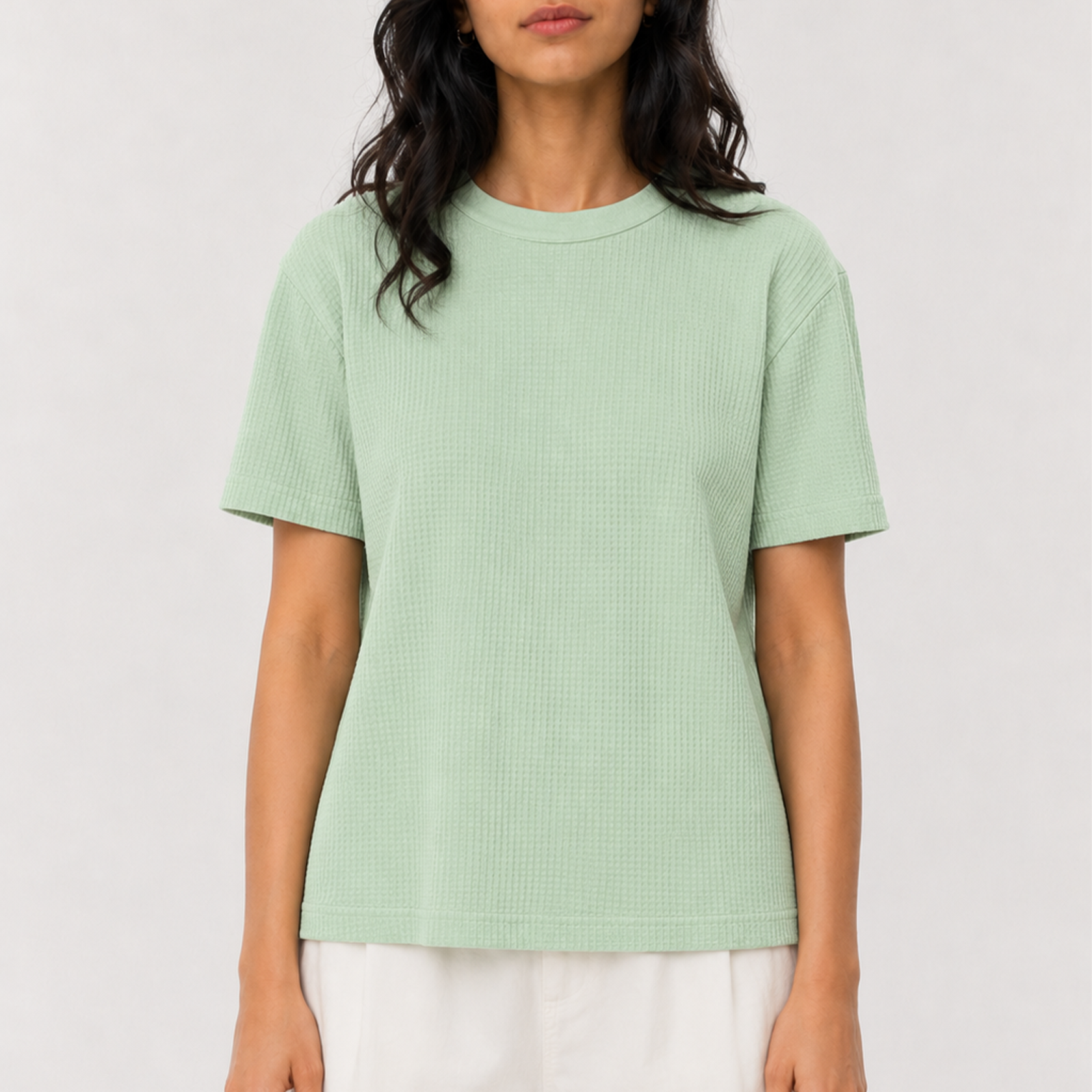 Mini Waffle Oversized Tee Shirt - Sea Green