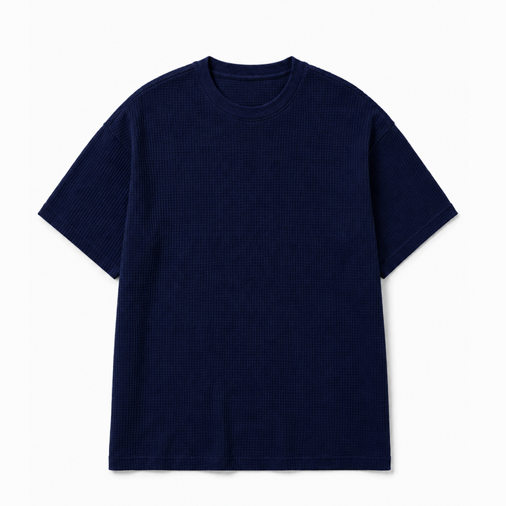 Mini Waffle Oversized Tee Shirt - Night Blue