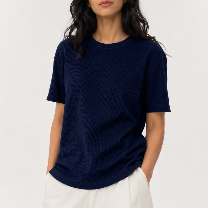 Mini Waffle Oversized Tee Shirt - Night Blue