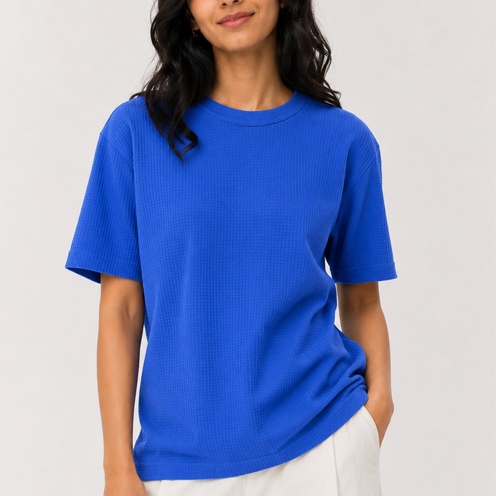 Mini Waffle Oversized Tee Shirt - Queens Blue