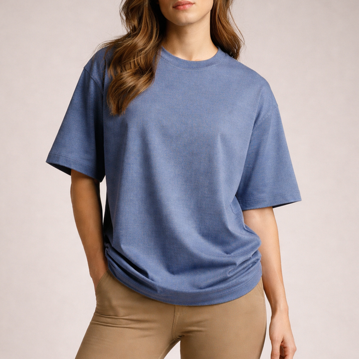 Cotton Edge Oversized Tee Shirt - Blue Melange