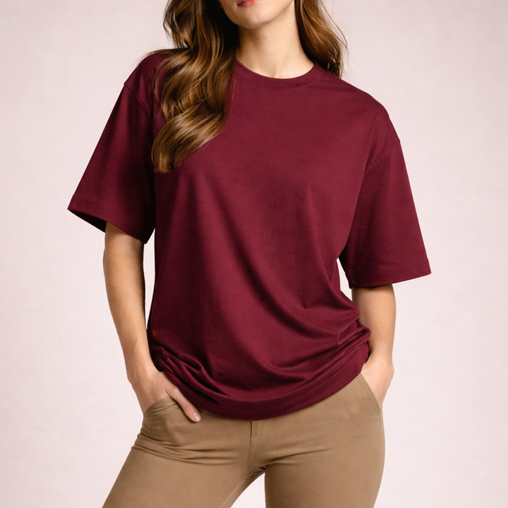 Cotton Edge Oversized Tee Shirt - Cranberry